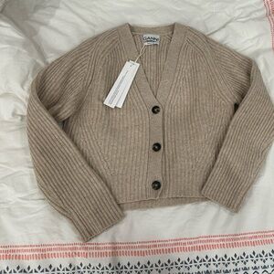 Ganni Rib Knit V-Neck Button Cardigan